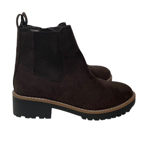 Kensie Womens Kayla Chelsea Boots Faux Suede Brown Side Zip Lug Sole Sz 9 NEW - Picture 1 of 7